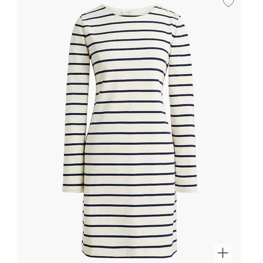 NWT J. CREW Factory‎ Striped Button Shoulder Mini Dress Navy Blue Cream Medium